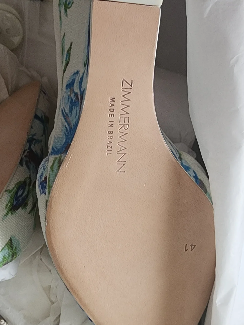 Zimmermann Floral Pointed Mules with Pearl Chain Ankle Straps - White/Blue/Green